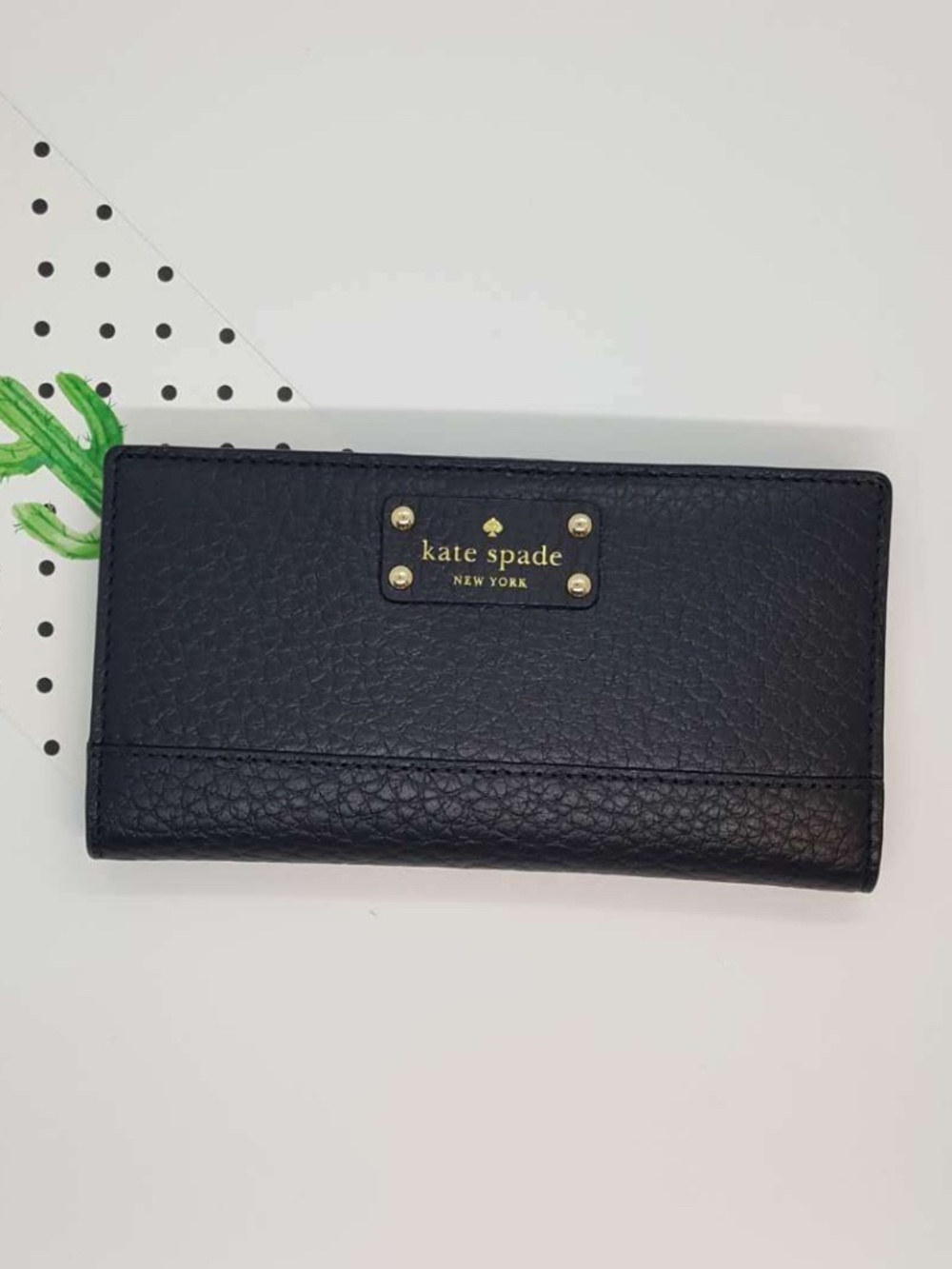 NEW Kate Spade Bay Street Stacy Black Leather Wallet  WLRU2642  Msrp $198